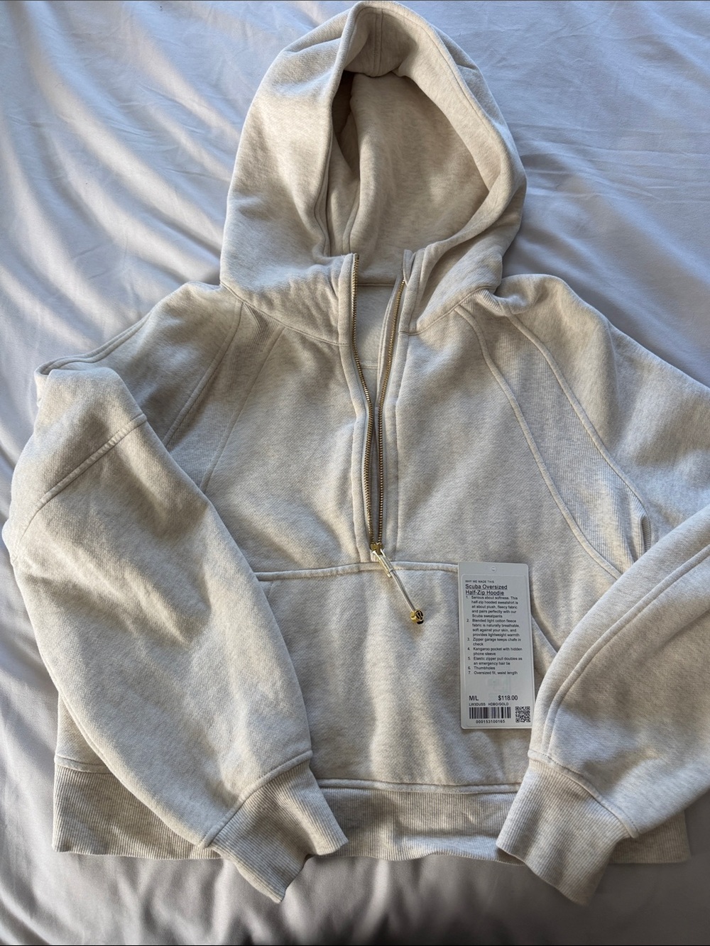 lululemon athletica Cream Half-Zip Hoodie with Gold Zipper